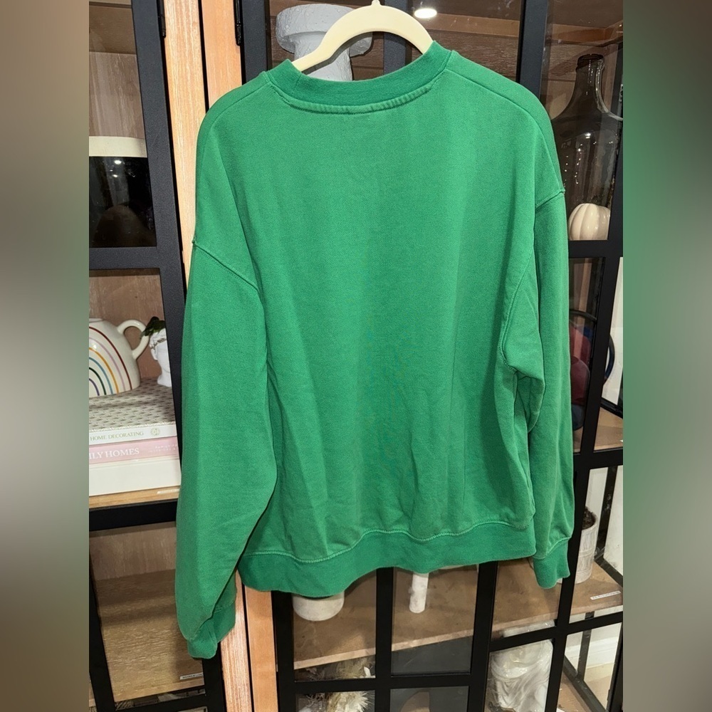 H&M Self Care Club crewneck pullover sweatshirt sporty rich ribbed kelly green - Picture 5 of 7